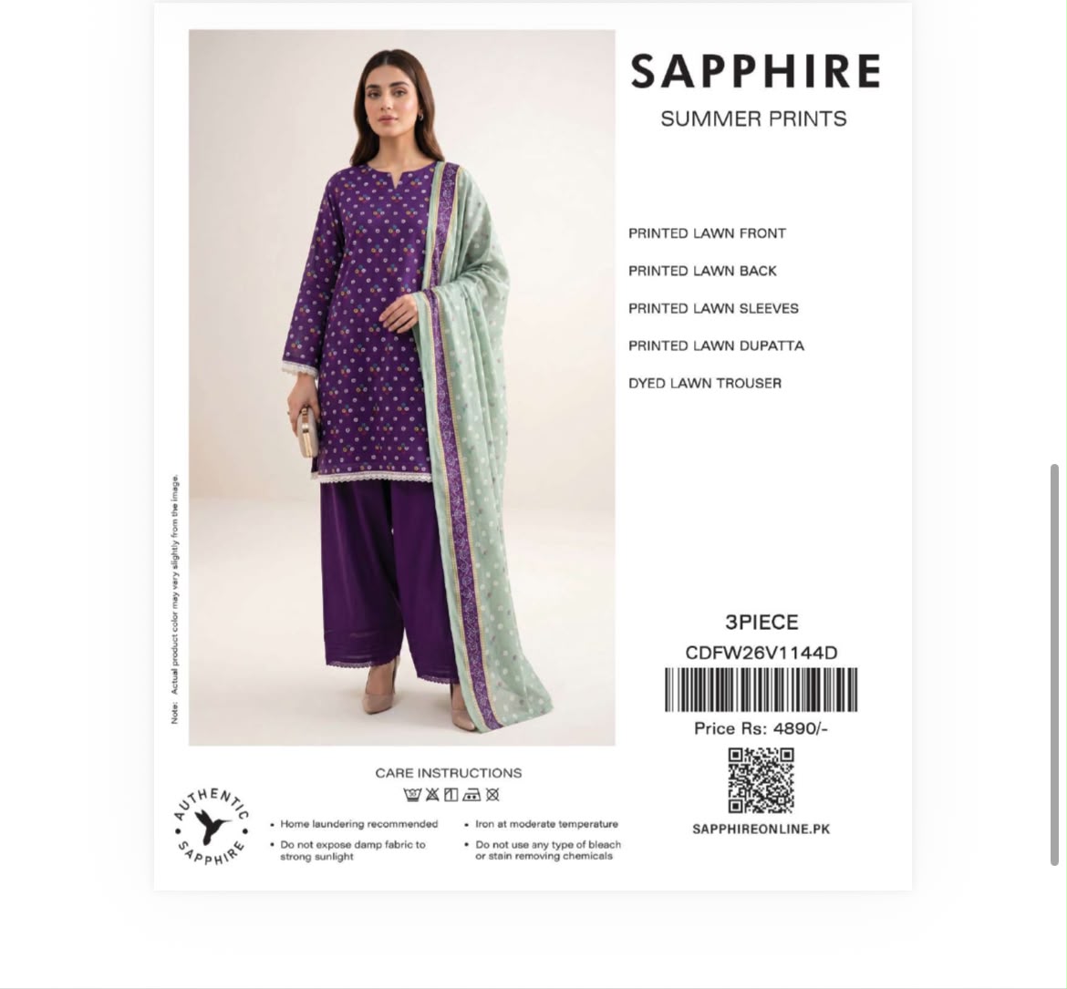 Original Sapphire 3 Pc Printed Design Lawn