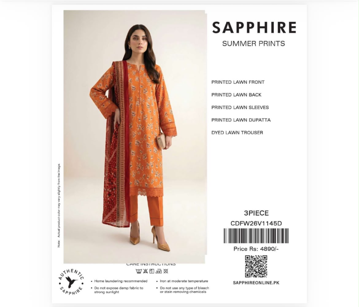 Original Sapphire 3 Pc Printed Design Lawn