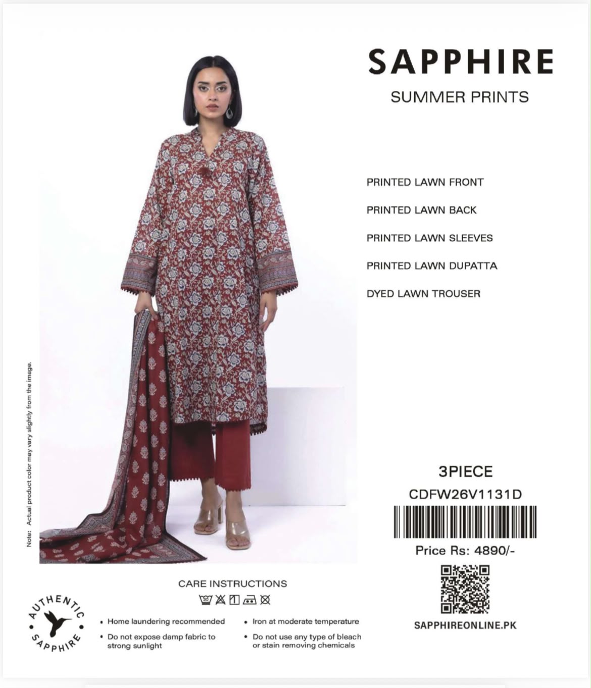 Original Sapphire 3 Pc Printed Design Lawn