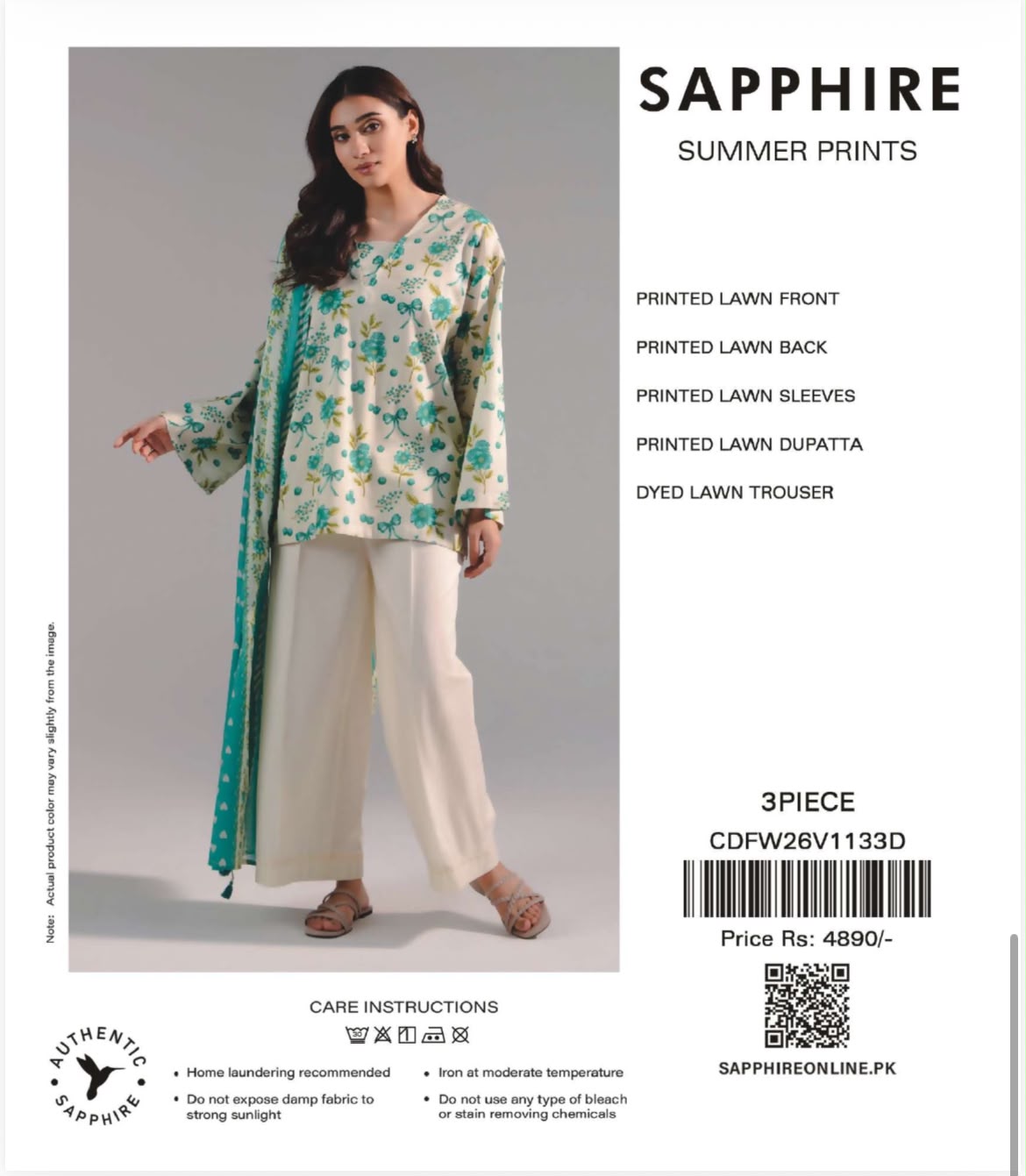 Original Sapphire 3 Pc Printed Design Lawn