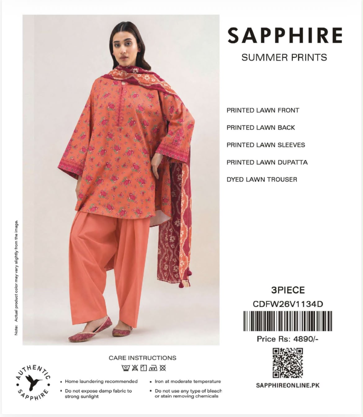 Original Sapphire 3 Pc Printed Design Lawn