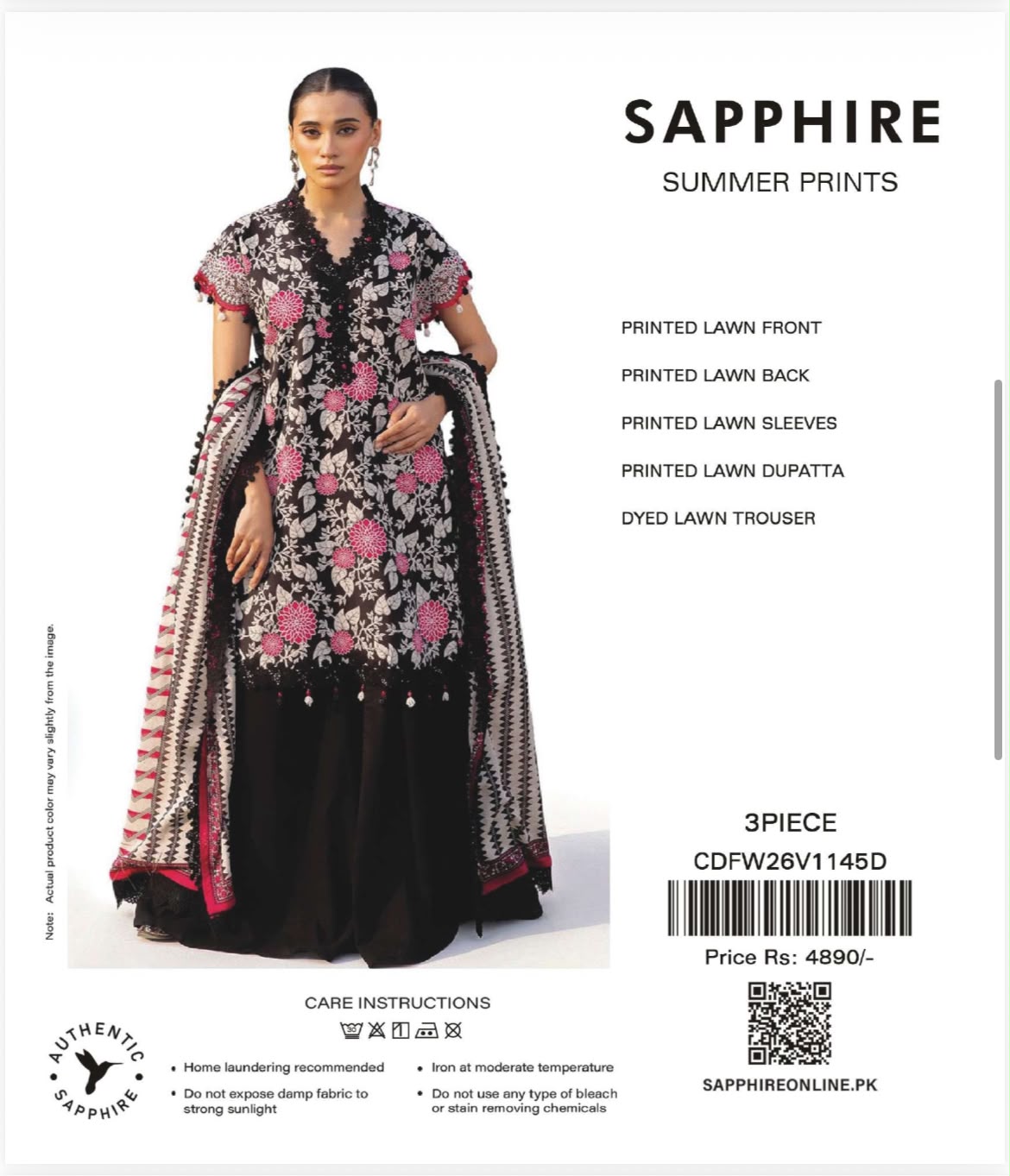 Original Sapphire 3 Pc Printed Design Lawn