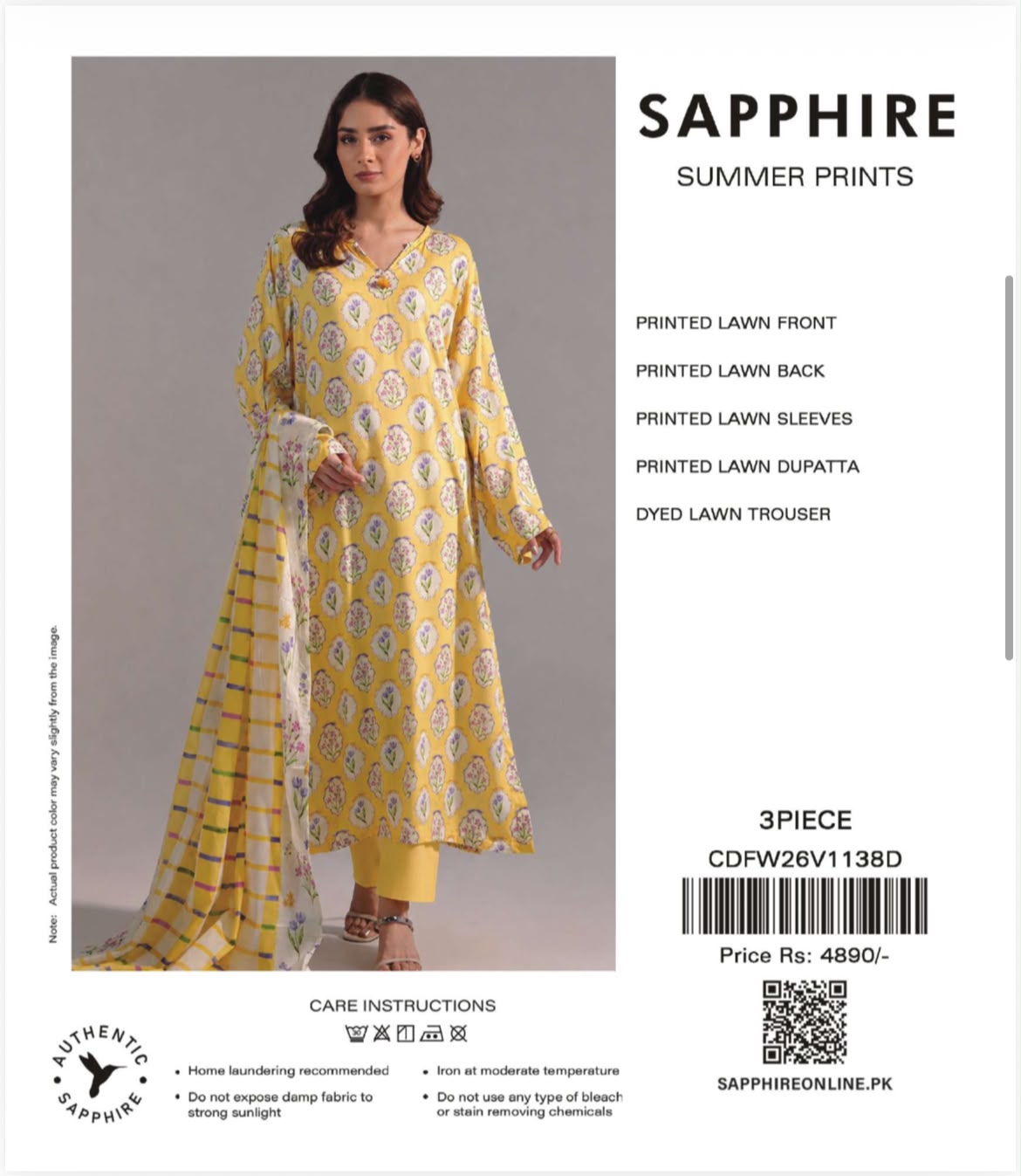 Original Sapphire 3 Pc Printed Design Lawn