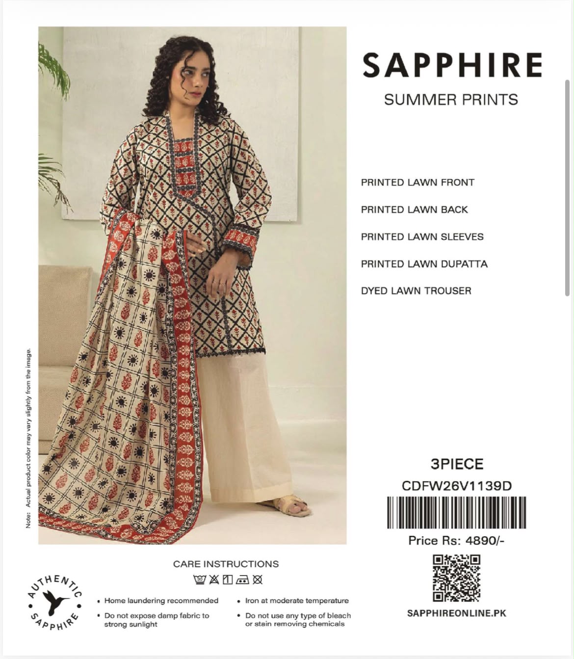 Original Sapphire 3 Pc Printed Design Lawn