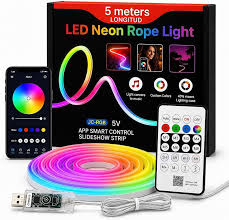 RGB-IC LED Neon Light Strip 5 Meter | RGB Magic | Music Sync | Remote, USB Connector & Clamps